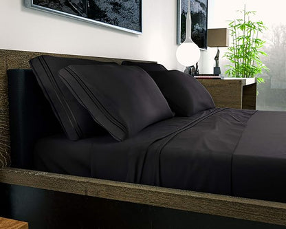 DREAMCARE Queen Sheet Set – 6 pcs Cooling Bed Sheets – up to 21” Deep Pocket Queen Sheets Set – 2500 Supreme Collection – Extra Soft 100% Brushed Microfiber Hotel Luxury with Side Pocket – Black