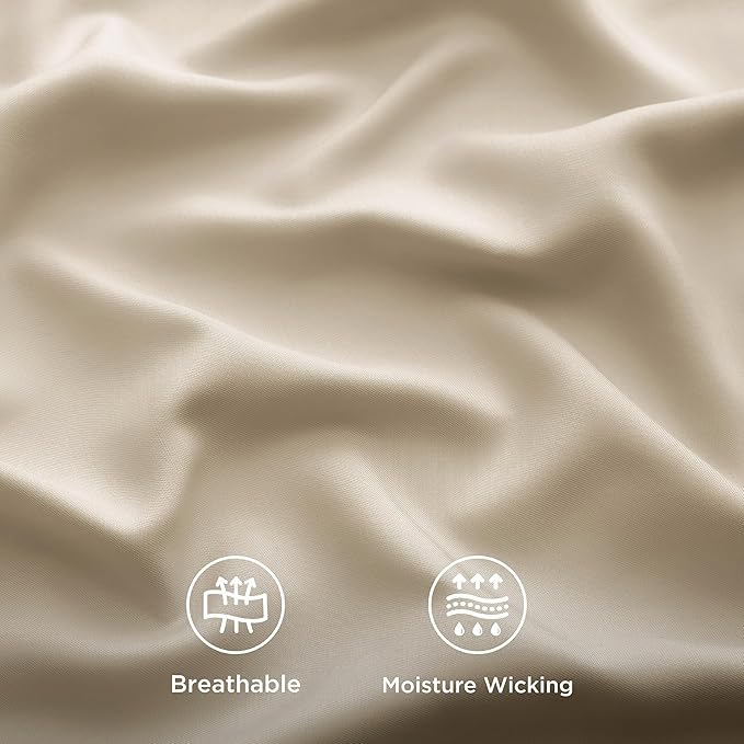 Bedsure Cooling Sheets Twin, Rayon Derived from Bamboo, PureWoven, Breathable & Soft, Deep Pocket Up to 16 Inches, Hotel Luxury Silky Bedding for Hot Sleepers, Beige