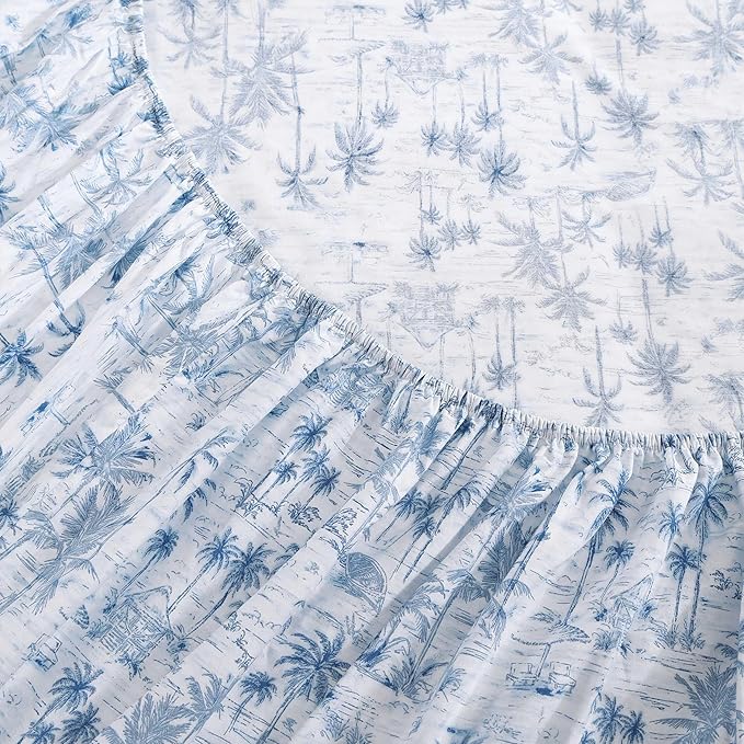 Tommy Bahama - California King Sheet Set, Crisp & Cool Cotton Percale Bed Sheets, Deep Pockets, Coastal Bedding with Matching Fitted Sheet & Pillowcases (Surfside Blue)
