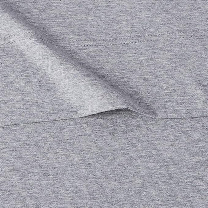 Amazon Basics 4 Piece Breathable 100% Cotton Jersey Knit Bed Sheet Set, Includes Flat and Fitted Sheets, Pillowcase, Stretchy, Full, Light Gray, Solid