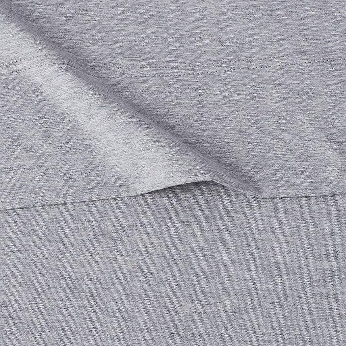 Amazon Basics 4 Piece Bed Sheet Set, 100% Cotton Jersey, Includes Super Soft, Flat and Fitted Sheets, Pillowcase, Queen, Light Gray, Solid
