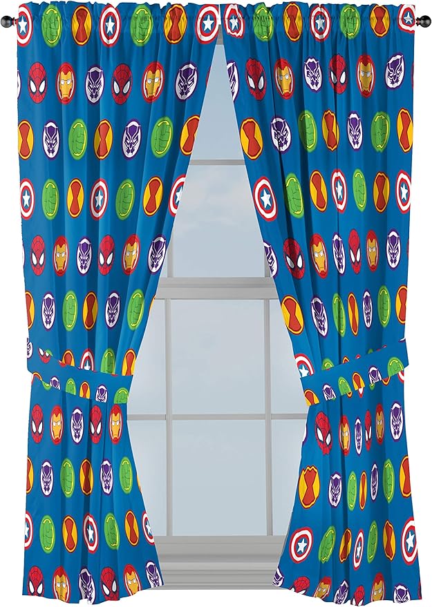 Jay Franco Marvel Super Hero Adventures Double Team 63" Inch Drapes - Beautiful Room Décor & Easy Set Up, Bedding Features The Avengers - Curtains Include 2 Tiebacks, 4 Piece Set