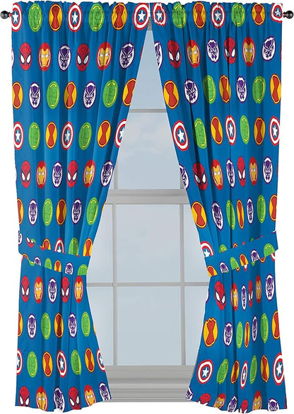 Jay Franco Marvel Super Hero Adventures Double Team 63" Inch Drapes - Beautiful Room Décor & Easy Set Up, Bedding Features The Avengers - Curtains Include 2 Tiebacks, 4 Piece Set