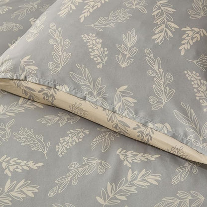 Nestl Twin/Twin XL Comforter Set - Grey Bed in a Bag Twin, 2 Pieces Reversible Bed Set, Soft Floral Bedding Set for College Dorm, All Season Botanical Comforters with Pillow Sham