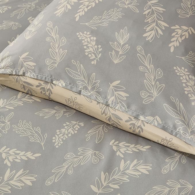 Nestl King Size Comforter Set - Grey Bed in a Bag King Size, 3 Pieces Reversible Bed Set, Soft Floral Bedding Set, All Season Botanical Comforters with Pillow Shams