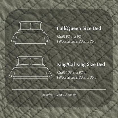 EVERGRACEHOME 100% Cotton Modern Lines Quilt Set Queen Size, Pre-Washed Soft Striped Coverlet Bedspread, 3 Piece Lightweight Bedding Set for All Season, with 2 Pillow Shams, Olive Green