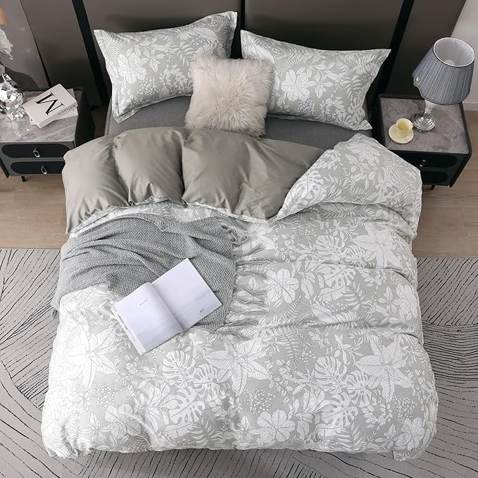 OAITE Duvet Cover Set King Size Floral Pattern 600 Thread Count Ultra Soft 100% Long Staple Cotton Duvet Cover Sets 3-PC, Breathable Duvet Cover with Zipper Closure & Corner Ties