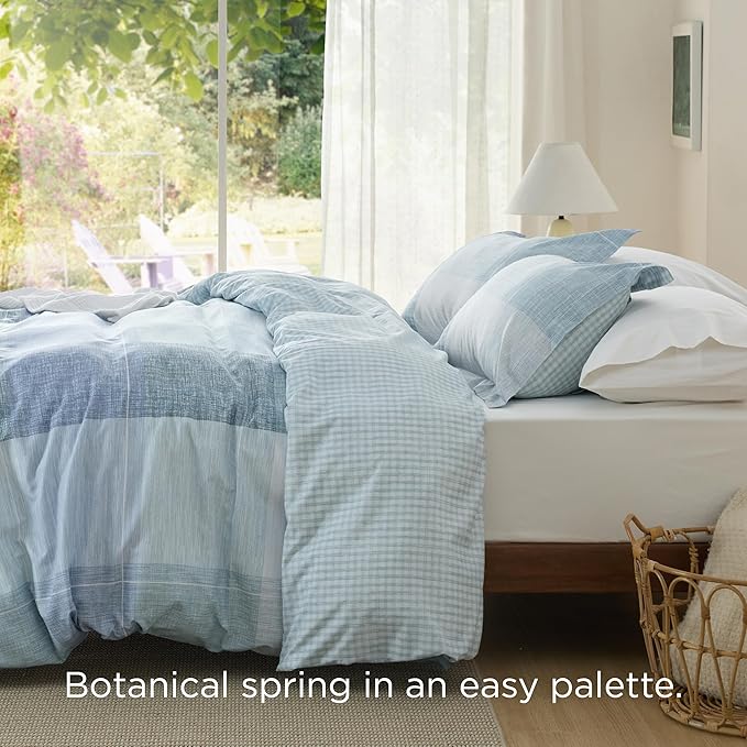 Bedsure Duvet Cover Queen Size - Gingham Reversible Buffalo Plaid Duvet Cover Set with Zipper Closure, 3 Pieces Blue Bedding Set with 8 Corner Ties and 2 Pillow Shams 20"x26"