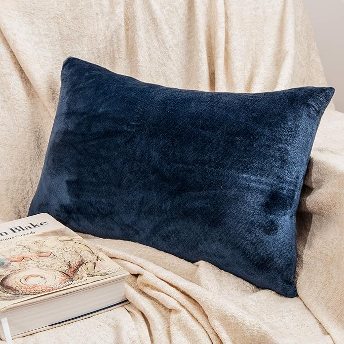 NTBAY 2 Pack Zippered Velvet Queen Pillowcases, Super Soft and Cozy Luxury Fuzzy Flannel Pillow Cases with Zipper, 20x30 Inches, Navy Blue