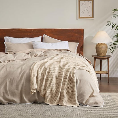 Bedsure Gentlesoft 100% Cotton Blanket Twin XL Size for College Dorm - Breathable and Soft for Spring Summer, Waffle Weave Twin Blanket for Bed, Dorm Room Essentials, Yellowish Cream, 66x90 inches