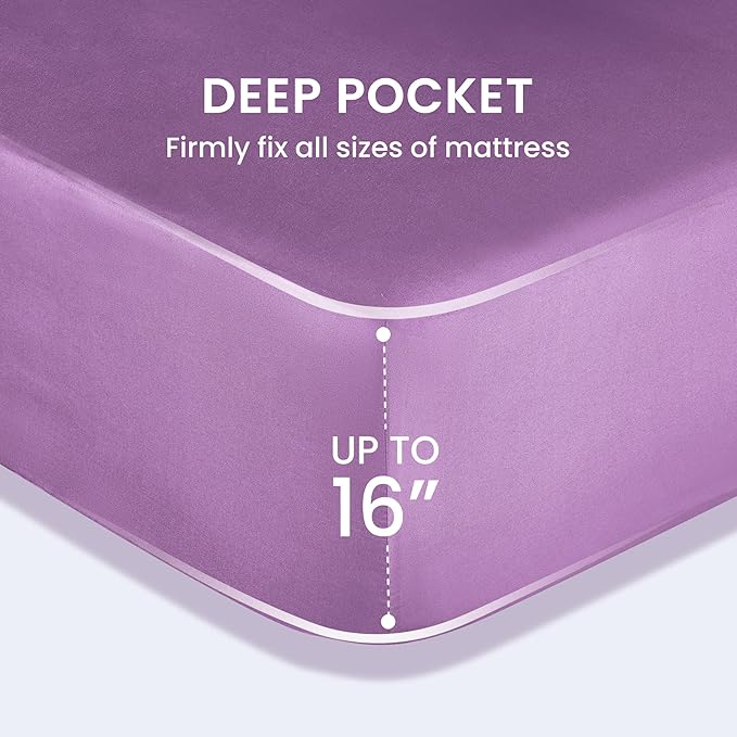 SLEEP ZONE Super Soft Cooling Twin Bed Sheets Set 3 Piece - Easy Care Fitted Flat Sheet & Pillowcase Sets - Wrinkle Free, Fade Resistant, Deep Pocket 16" (Lavender, Twin)