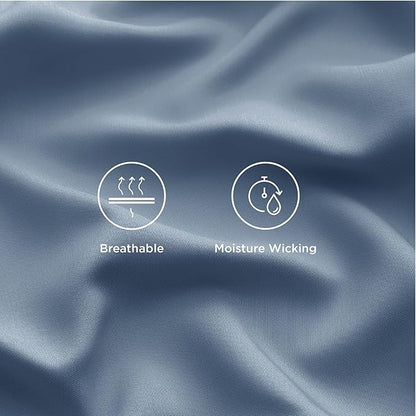 Bedsure California King Sheet Sets, Cooling Sheets, Rayon Derived from Bamboo, PureWoven, Breathable & Soft, Deep Pocket Up to 16 Inches, Hotel Luxury Silky Bedding for Hot Sleepers, Dusty Blue