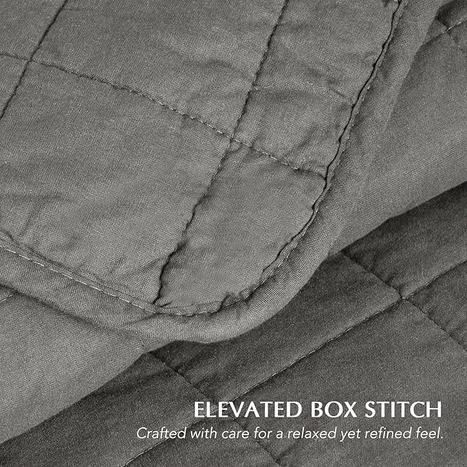 EVERGRACEHOME 100% Cotton Box Stitch Quilt Bedding Set Queen Size 3 Pieces, Garment-Washed Lightweight Soft Cozy Coverlet, Quilted Bedspread Sets with 2 Shams for All Season, Dark Gull Gray