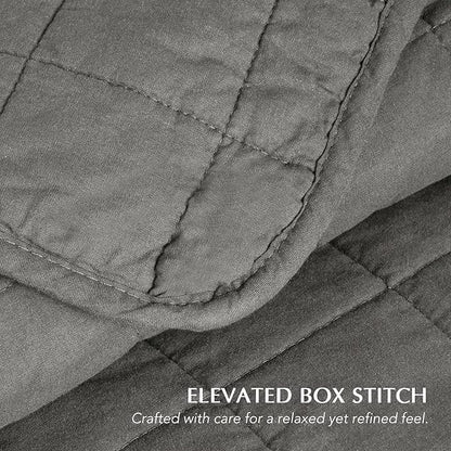 EVERGRACEHOME 100% Cotton Box Stitch Quilt Bedding Set Queen Size 3 Pieces, Garment-Washed Lightweight Soft Cozy Coverlet, Quilted Bedspread Sets with 2 Shams for All Season, Dark Gull Gray
