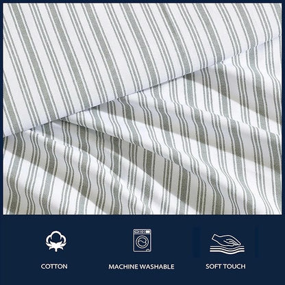 Nautica - Queen Bed Sheets, Lightweight Cotton Percale Bedding Set with Matching Pillowcases, Crisp & Cool, Oeko-Tex Certified (Coleridge Stripe Green)
