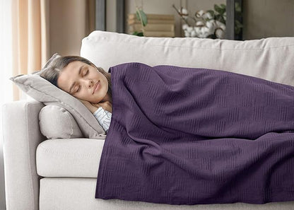 Utopia Bedding Plum 100% Cotton Blanket [Queen Size - 90x90 Inch] Lightweight, Soft and Breathable Thermal Blanket for All Seasons