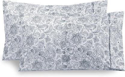 Elegant Comfort Ultra Soft Set of 2 Floral Print Pillowcases - 1500 Premium Hotel Quality Microfiber, Soft and Smooth Envelope Closure 2-Piece Pillow Covers - Standard/Queen, Paisley Navy