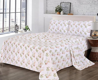 RUVANTI 100% Cotton Sheets – California King Percale Bedding, Cooling & Breathable Floral Design, Durable with a Crisp, Soft & Comfortable Feel, 14" Deep Pocket, 4-Piece Set, Floral Bliss