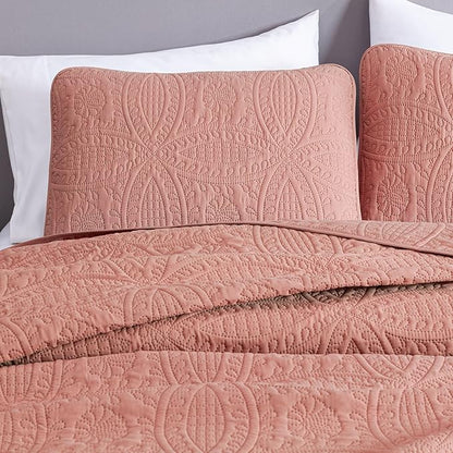 Chezmoi Collection Austin 3-piece Oversized Bedspread Coverlet Set (King, Salmon) | Oversized, Lightweight, Fade Resistant