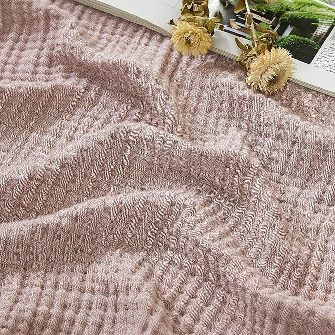 EMME Muslin Throw Blanket 100% Cotton Blankets for Couch Breathable Gauze All Season Soft and Lightweight Pre-Washed (Dusty Pink, 50"x70")