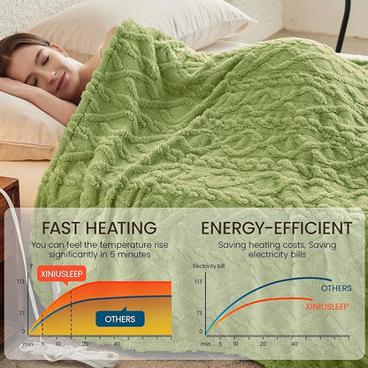 Heated Blanket Electric Blanket 62"x84", Soft Taffeta Sherpa Electric Throw with 5 Heating Level & 1-12 Hour Auto Off, Heated Throw with Overheating Protection, Machine Washable(Sage Green)