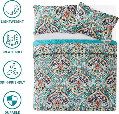 BEDIFANY Cotton Queen Quilt Set - Lightweight Queen Size Quilts Bedding Set for a Comfortable Sleep - Reversible Bedspread Coverlet (90 * 98 in) with Boho Pattern, 3 Pieces