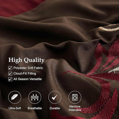 Chezmoi Collection Napa 7-Piece Luxury Leaves Scroll Embroidery Bedding Comforter Set (California King, Burgundy/Taupe/Brown)