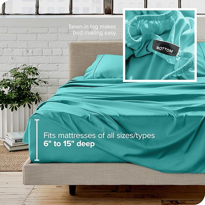 Bare Home Split King Sheet Set - 1800 Ultra-Soft Microfiber Bed Sheets - Double Brushed - Deep Pockets - Easy Fit - 5 Piece Set - Bedding Sheets & Pillowcases (Split King, Turquoise)
