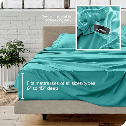 Bare Home Split Head Flex King Sheet Set - 1800 Ultra-Soft Microfiber Bed Sheets - Double Brushed - Deep Pockets - Easy Fit - 4 Piece Set - Bedding Sheets & Pillowcases (Turquoise)