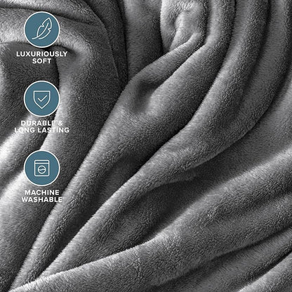 Bare Home Fleece Blanket - Throw Travel Blanket - Grey - Lightweight Blanket for Bed, Sofa, Couch, Movie Night, Camping, and Travel - Microplush - Ultra Soft Warm Blanket (Throw/Travel, Grey)