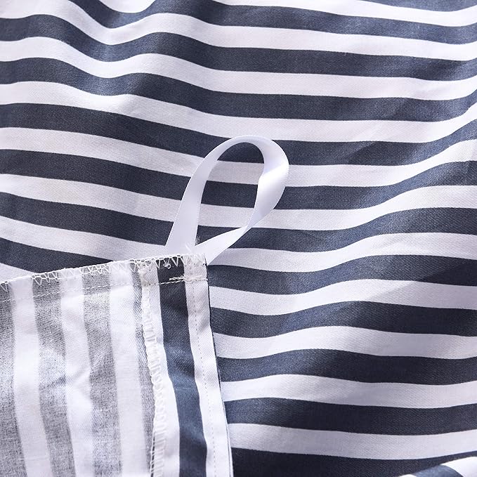 JELLYMONI 100% Natural Cotton 3pcs Striped Duvet Cover Sets,White Duvet Cover with Navy Blue Stripes Pattern Printed Comforter Cover,with Zipper Closure & Corner Ties(Full Size)