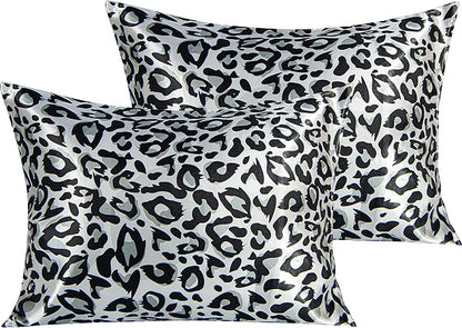 NTBAY 2 Pack Satin Standard Pillowcases for Hair and Skin, Luxurious and Silky Leopard Printed Pillow Cases with Envelope Closure, 20x26 Inches, Black and White