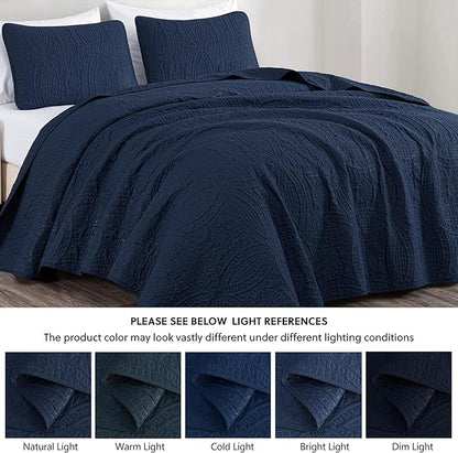 Chezmoi Collection Austin 3-piece Oversized Bedspread Coverlet Set (Queen, Navy) | Oversized, Lightweight, Fade Resistant