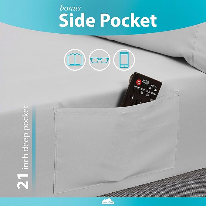 DREAMCARE Sheets Full Size Bed – 6 Pcs Cooling Bed Sheets– Full Sheet Set – Full Size Sheets – Full Size Sheet Sets Soft & Long Lasting – Extra Soft 100% Brushed Microfiber with Side Pocket –L Gray