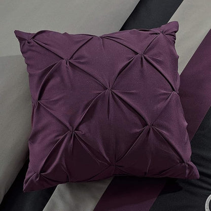 Chezmoi Collection Napa 7-Piece Luxury Leaves Scroll Embroidery Bedding Comforter Set (Oversized King, Purple/Black/Gray)