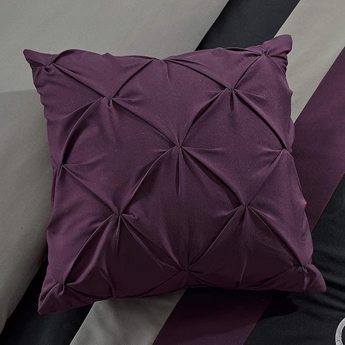 Chezmoi Collection Napa 7-Piece Luxury Leaves Scroll Embroidery Bedding Comforter Set (Queen, Purple/Black/Gray)