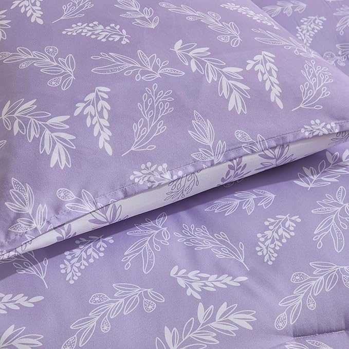 Nestl Full Size Comforter Sets - Lavender Bed in a Bag Full Size, 3 Pieces Reversible Bed Set, Soft Floral Bedding Set, All Season Botanical Comforters with Pillow Shams