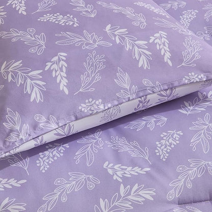 Nestl Full Size Comforter Sets - Lavender Bed in a Bag Full Size, 3 Pieces Reversible Bed Set, Soft Floral Bedding Set, All Season Botanical Comforters with Pillow Shams