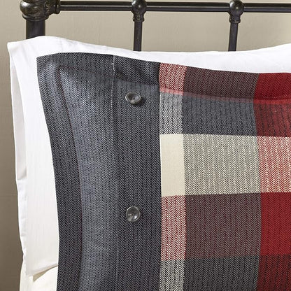 Madison Park Ridge Comforter Set - Cabin Lodge Plaid Herringbone Design, All Season Down Alternative Cozy Bedding with Matching Bedskirt, Shams, Decorative Pillow, Red King(104"x92") 7 Piece