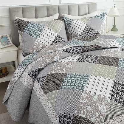 Travan 3-Piece Quilt Set Quilted Bedspread Garden Style Floral Printed Oversized Microfiber Lightweight Coverlet Set with Shams, Exquisite, King Size