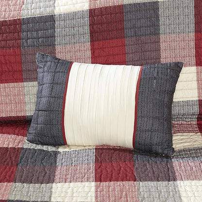 Madison Park Reversible Quilt Cabin Lifestyle Plaid Design - All Season, Breathable Coverlet Bedspread Bedding Set, Matching Shams, Ridge Red King/Cal King(104"x92") 6 Piece