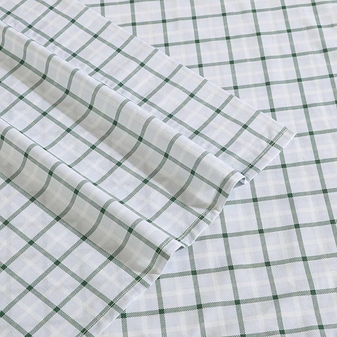 Eddie Bauer - Full Sheet Set, Premium Cotton Percale Bedding Set, Plaid Home Decor, Oeko-Tex Certified (Classic Tattersall Plaid Green, Full)