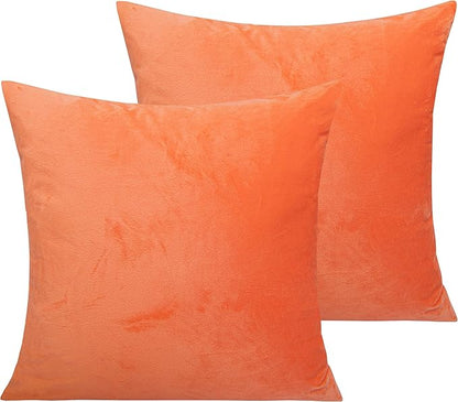 NTBAY Velvet 2 Pack Square Zippered Throw Pillow Covers, Super Soft and Luxury Euro Cushion Covers for Sofa, Couch, 20x20 Inches, Orange
