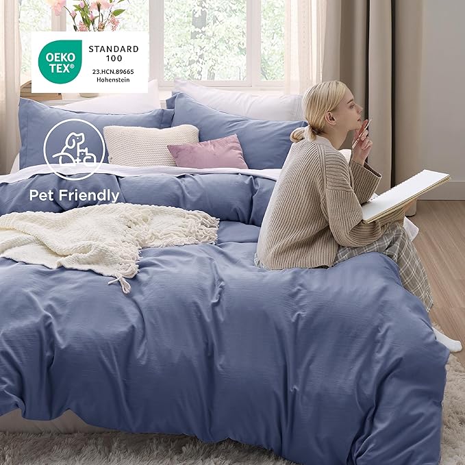 Bedsure Slate Blue Duvet Cover Full Size - 3 Pieces Prewashed Extra Soft Cotton-Like Polyester Bedding Set, Includes 1 Duvet Cover 80x90 Inches with Zipper Closure & 2 Pillow Shams, No Comforter