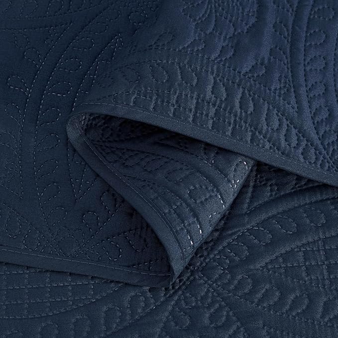 Chezmoi Collection Austin 3-piece Oversized Bedspread Coverlet Set (King, Navy) | Oversized, Lightweight, Fade Resistant