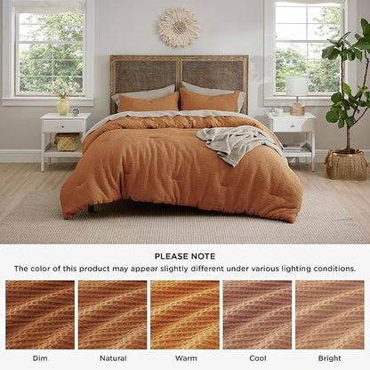 Bedsure Waffle Comforter Set Queen, Hazel Soft Bedding, Waffle Weave Bed Set, 3 Pieces, 1 Comforter (90"x90") and 2 Pillow Shams, Cotton Shell and Polyester Lining for All Seasons