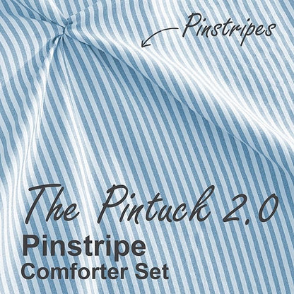 Swift Home Full/Queen Pinstripe Chambray Blue Comforter Set - Classic Pintuck Bedding Set - 3 Pieces Bed Linen, 1 Comforter and 2 Pillow Shams