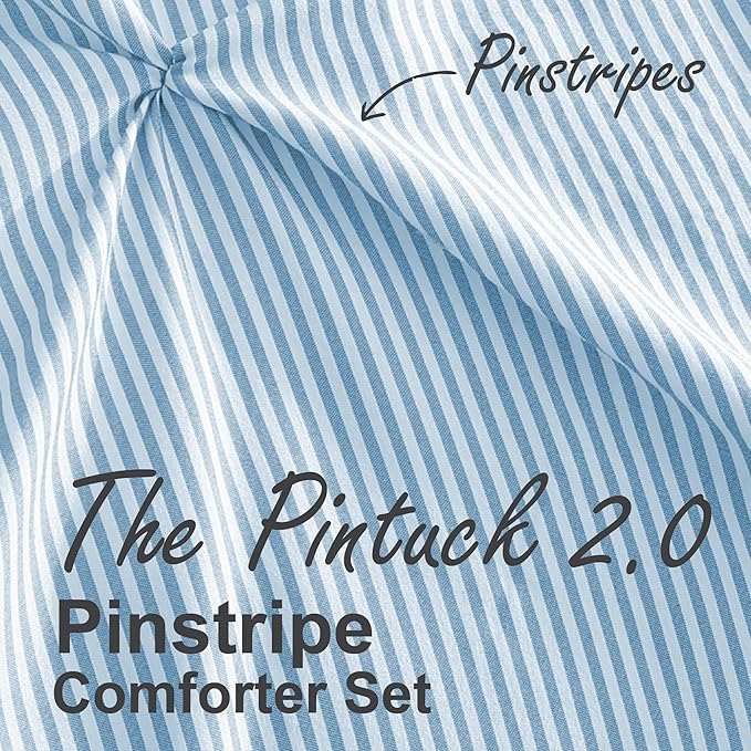Swift Home Twin/Twin XL Pinstripe Chambray Blue Comforter Set - Classic Pintuck Bedding Set - 2 Pieces Bed Linen, 1 Comforter and 1 Pillow Sham