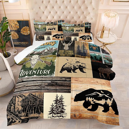 NINENINE Deer Bedding Camo Comforter Set Twin Bedding Set for Boys Hunting Bedding Set for Kids,Western Rustic Geometric Bedding with 1 Pillowcase