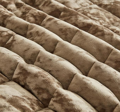 Chezmoi Collection Lux Tan Velvet Quilt King Set, 3-Piece Plush Distressed Velvet Bedding All Season Lightweight Comforter Brushed Microfiber Reverse with Diamond Stitch Quilting